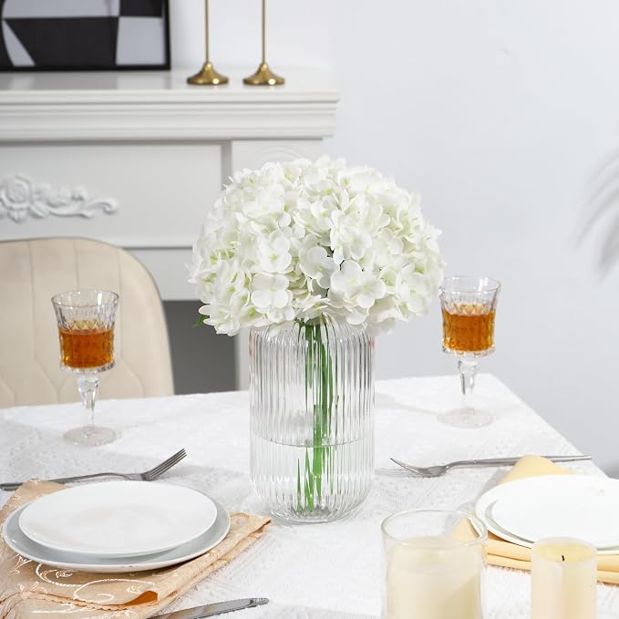 Ribbed Glass Vase, Clear Flower Vase for Bouquet, Glass Vases for Flowers, Modern Vases for Living Room, Bedroom, Kitchen, Dining Table, Office, Wedding, 8.6 Inches