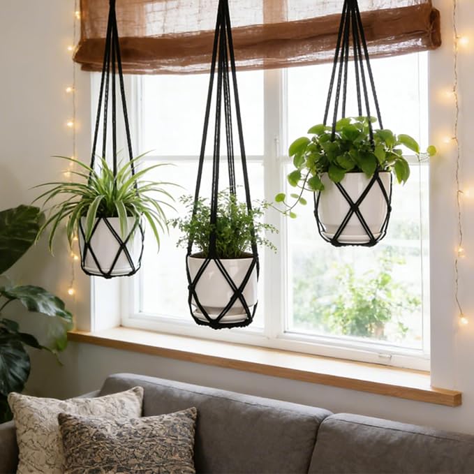 YIBOT Black Macrame Plant Hanger Indoor Hanging Planter Basket