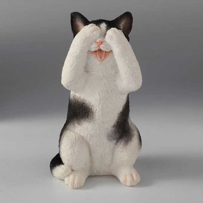 Veronese Design 3 3/4 Inch Black and White Kittens Hear Speak See No Evil Resin Figurine Miniature
