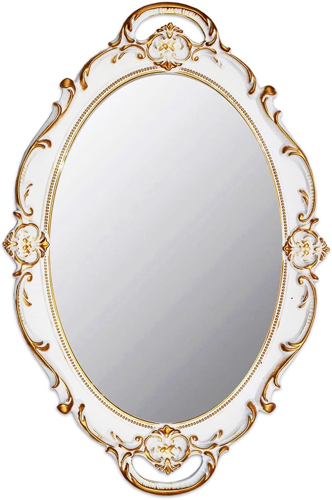 YCHMIR Vintage Mirror Small Wall Mirror 14.5 x 10 inchs Oval White