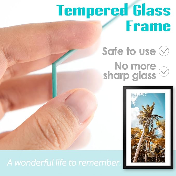 Frametory 14x24 Black Picture Frame with Real Glass Mat for 11x22