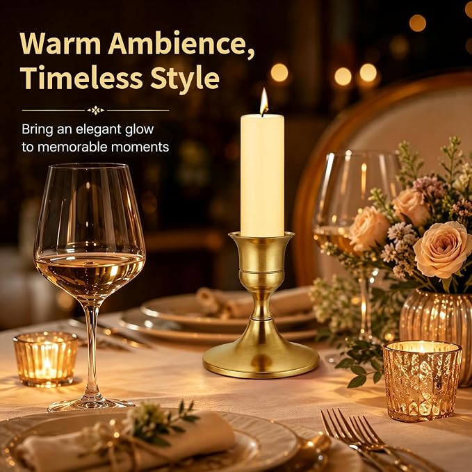 60 Pack Brass Gold Taper Candle Holders Set, Bulk Vintage Metal Candlestick Holders for Table Centerpieces, Wedding Reception Decorations, Party Banquets, Christmas Mantel Decor and Home Decor (Gold)