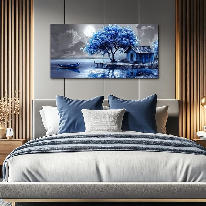 QIYILEXWART Canvas Wall Art For Living Room Wall Decor For Bedroom Office Wall Decoration Blue Tree Landscape Painting Abstract Pictures Artwork Room Aesthetic Home Decor 20x40 In