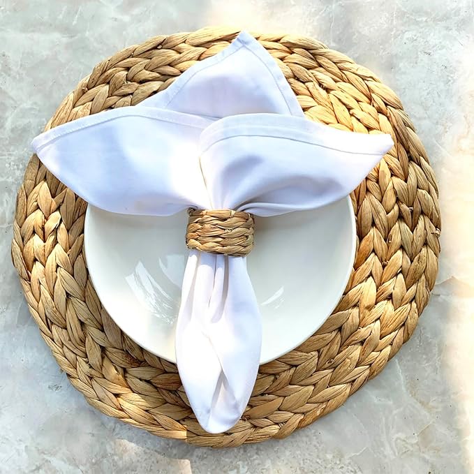 Set 12 Water Hyacinth Napkin Rings, Handwoven by Laquedecraft | Handwoven 100% Natural Water Hyacinth Napkin Rings, Fits Most Cloth Napkins, Reusable & Easy to Clean