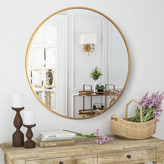 HARRITPURE Round Mirror 23.6" Gold Wall Mounted Circle Mirror with Aluminum Alloy Frame Modern Design for Bathroom, Living Room, Vanity, Bedroom, Entryway