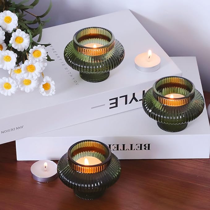 VOHO 12pcs Green Candlestick Holders for Spring and Christmas Decorations
