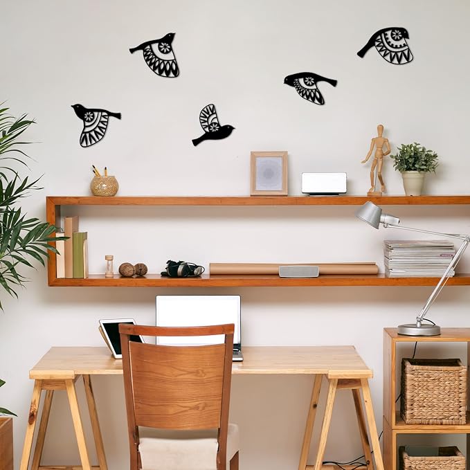 Metal Bird Wall Art for Bathroom - Farmhouse Rustic Flying Birds Wall Decor Arts - Folk Scandinavian Great Gift Home Decor for Indoor Outdoor Yard (Black）