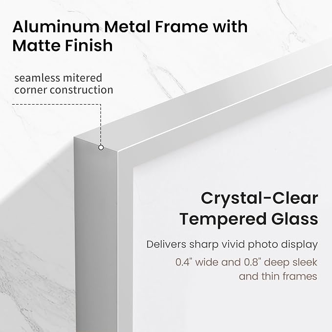 12x16 Picture Frame Silver, Aluminum Metal 12 x 16 Frame with Removable Mat, 12 by 16 Silver Photo Frame Matted to 9x12 Photo, Real Tempered Glass for Home and Office Gallery Wall, 1 Pack