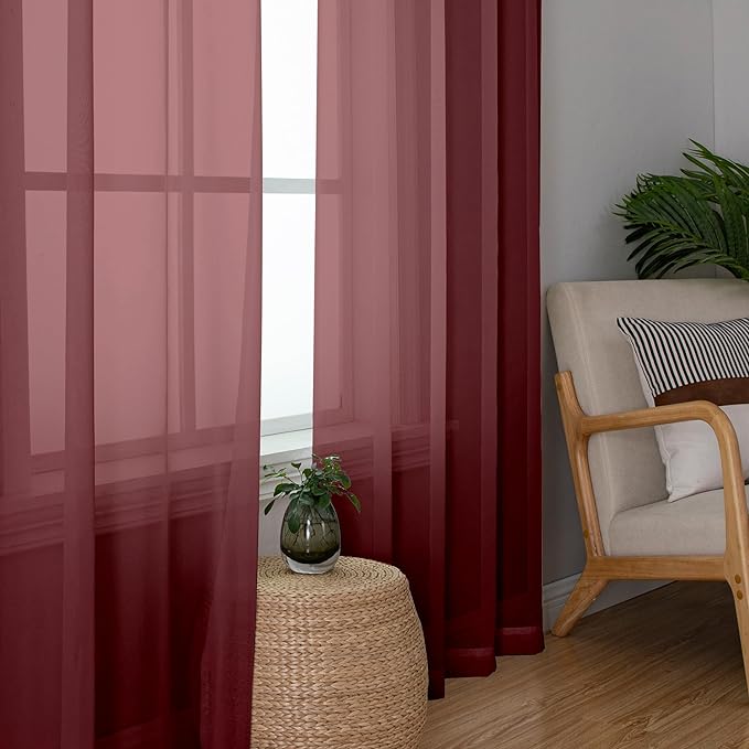 Simplebrand Red Sheer Panles 72 Inches Long 2 Panels for Living Room, Rod Pockets Airy Window Treatments Voile Sheer White Curtains Panels Lightweight for Front Back Patio Glass Door, 42" Width