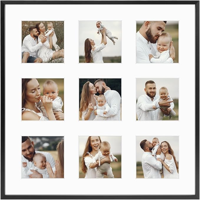 Golden State Art 16x16 Collage Frame w/Mat for 9 4x4 Photos Black 1 Pack