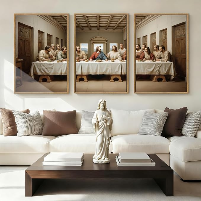 The Last Supper Canvas Wall Art Framed Christian Wall Decor 16x24 Inch Framed Jesus Religious Painting Modern Bible Pictures Set of 3 for Living Room Bedroom Hallway Office