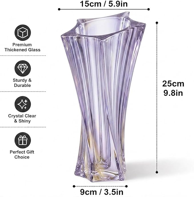 Crystal Glass Vase – Heavy Crystal Vase for Flowers with Weighted Bottom, Thick Durable Decorative Vases for Modern Home Decor, 9.8″ 3.5lb Clear Centerpiece (Rainbow-Colored X 2)