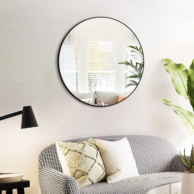 HARRITPURE Round Mirror 23.6" Black Wall Mounted Circle Mirror with Aluminum Alloy Frame Modern Design for Bathroom, Living Room, Vanity, Bedroom, Entryway