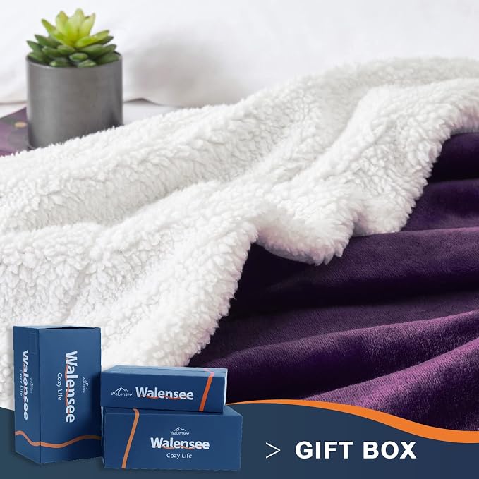 Walensee Sherpa Fleece Blanket Plush Throw Fuzzy Super Soft Reversible Microfiber Flannel Blankets for Couch, Bed, Sofa Ultra Luxurious Warm and Cozy for All Seasons (Purple, 108"x90")