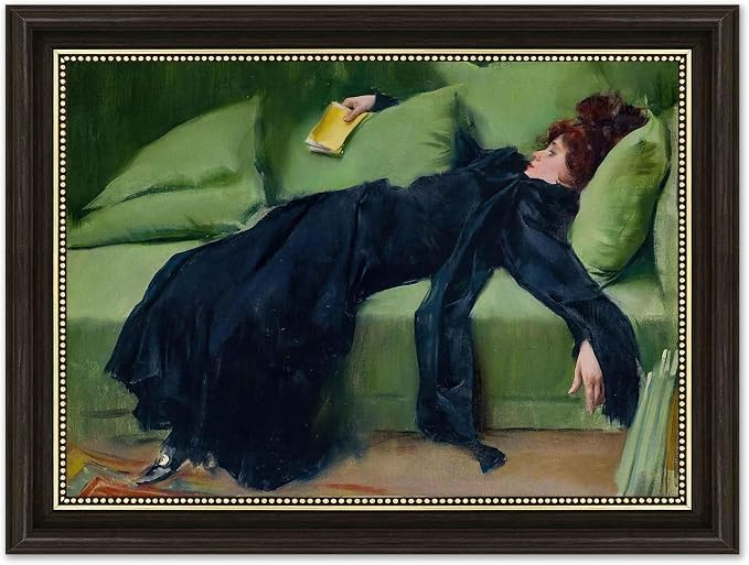 Vintage Dark Brown Framed Canvas Wall Art Moody Print Decadent Young Woman After the Dance Victorian Painting Painting Wall Decor for Bedroom Living Room Office Bathroom Decoration 9x11in