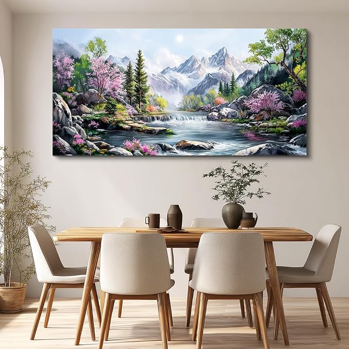 QIYILEXWART Canvas Wall Art For Living Room Large Wall Decor For Office Bedroom Decorations Mountain Landscape Pictures Spring Painting Artwork Room Wall Mural Aesthetic Home Decor 30x60 In