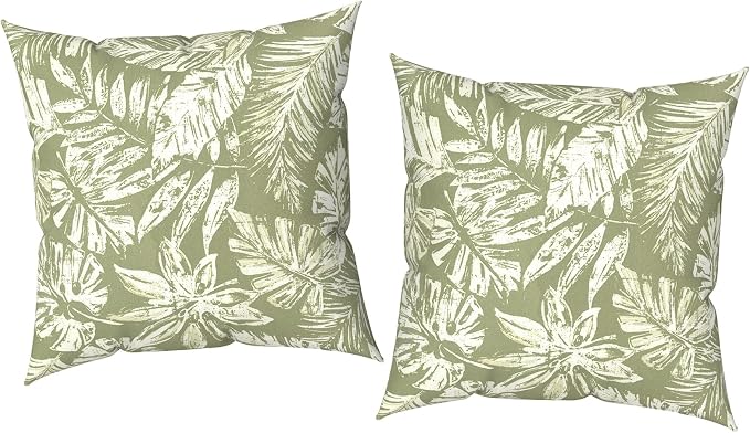 Outdoor Pillow Covers 16x16 Inch Set of 2 Waterproof Decorative Throw Pillow Covers Patio Pillow Cases for Patio Furniture Garden Couch Farmhouse,Tropical Leaf Green
