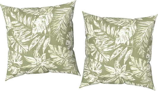 Outdoor Pillow Covers 16x16 Inch Set of 2 Waterproof Decorative Throw Pillow Covers Patio Pillow Cases for Patio Furniture Garden Couch Farmhouse,Tropical Leaf Green