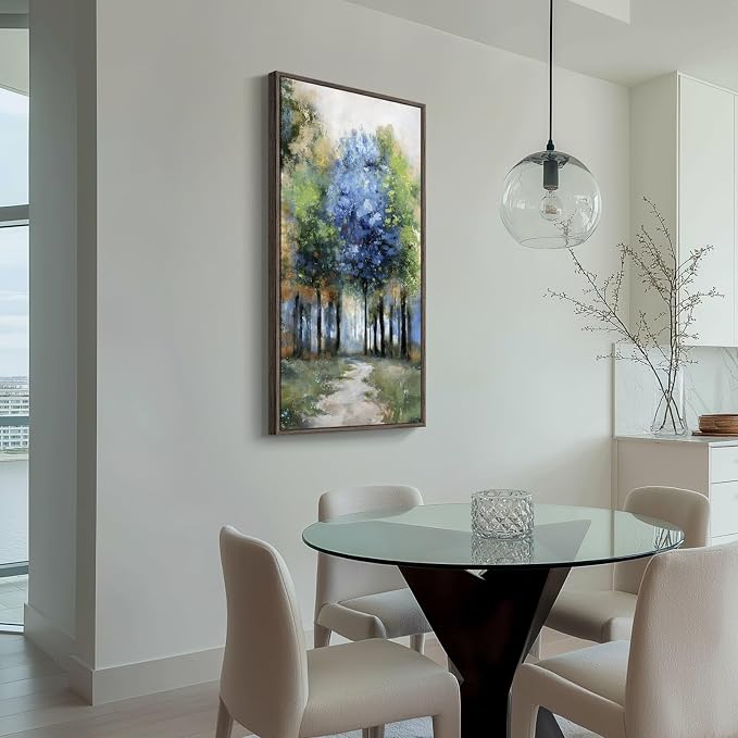 Framed Vertical Forest Path Landscape Wall Art for Living Room, 20x40 Inch | Farmhouse, Nature, Colorful, Large, Forest scenery, Office art, Foyer wall decor, Hallway decor, Ready to hang, Wood frame