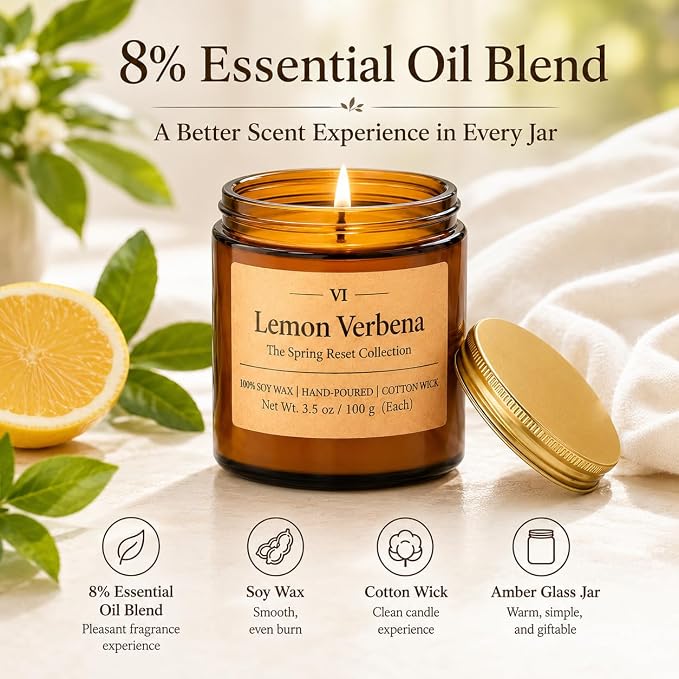 12 Pack Summer Scented Candles, 3.5 oz Amber Glass Jar Soy Candle Set | 8% Essential Oil Blend, Gifts for Women Birthday Housewarming