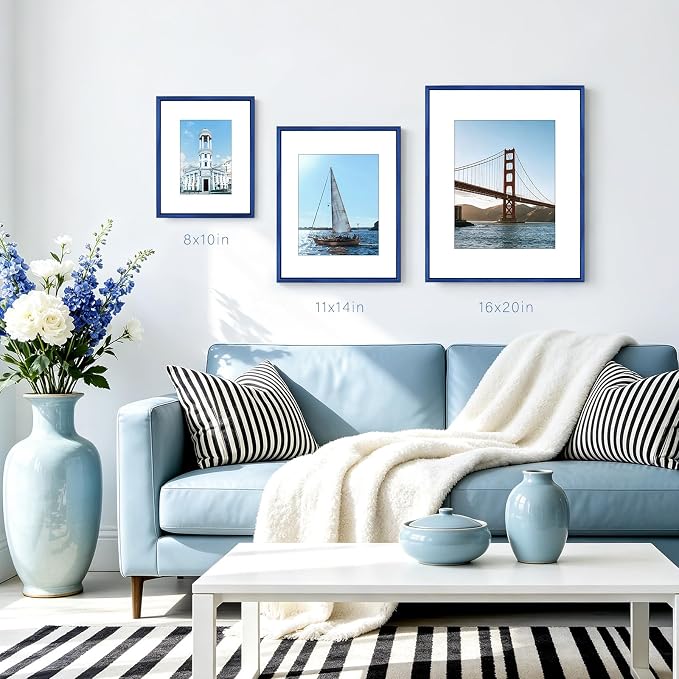 Frametory 8x10 Blue Aluminum Metal Picture Frame Mat for 5x7 Glass