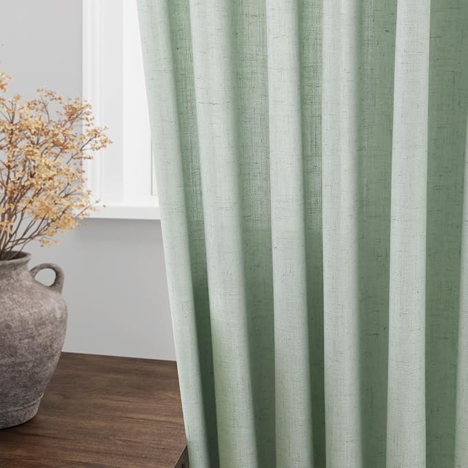 Aqua Green Linen Curtains 84 Inch Length 2 Panels Set for Living Room Rod Pocket Back Tab Light Filtering Window Drapes for Bedroom Dining Room Protect Privacy Modern Farmhouse Decor 52x84