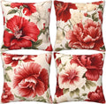 Red Floral Throw Pillow Covers 18x18 inch Set of 4 Hibiscus Flowers Chinoiserie Pillow Cases Spring Decorative Cushion Covers for Sofa Couch Bed