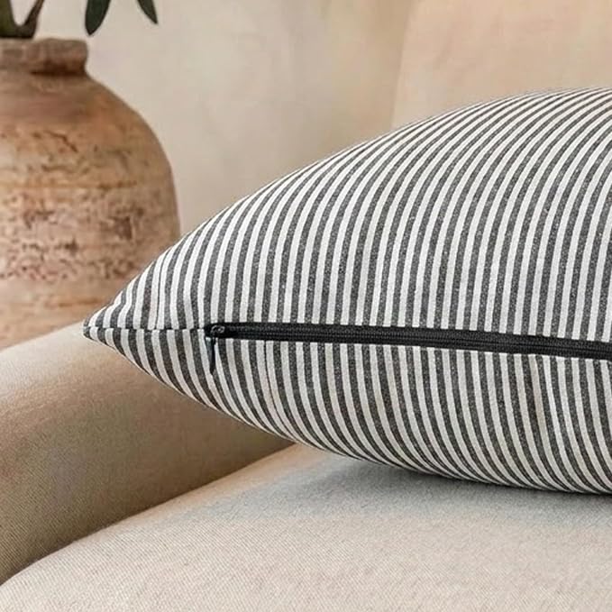 CARRIE HOME Black White Farmhouse Striped Pillow Covers 18x18 Set of 2 Black and White Farmhouse Decor Pillows for Sofa Bedroom and Chair