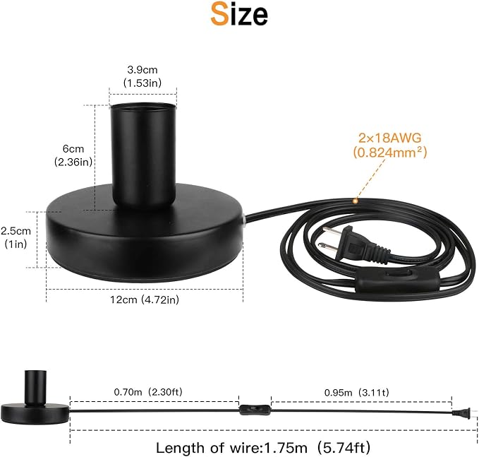 Helunsi Industrial Table Lamp Base, Black E26 E27 Lamp Base Without Shade