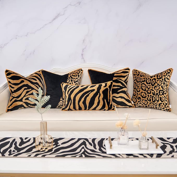 Black Gold Leopard Cut Velvet Throw Pillow Cover 20x20 Inch
