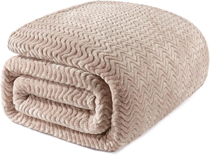 Exclusivo Mezcla Soft Fleece Blanket King Size, Cozy Lightweight Blankets with Decorative Wave Textured Suitable for All Season Use, Camel, 90x104 Inches | 90"x104" Breathable Lightweight Flannel Blanket for Summer, Plush Cozy Jacquard Wave for Home Decor