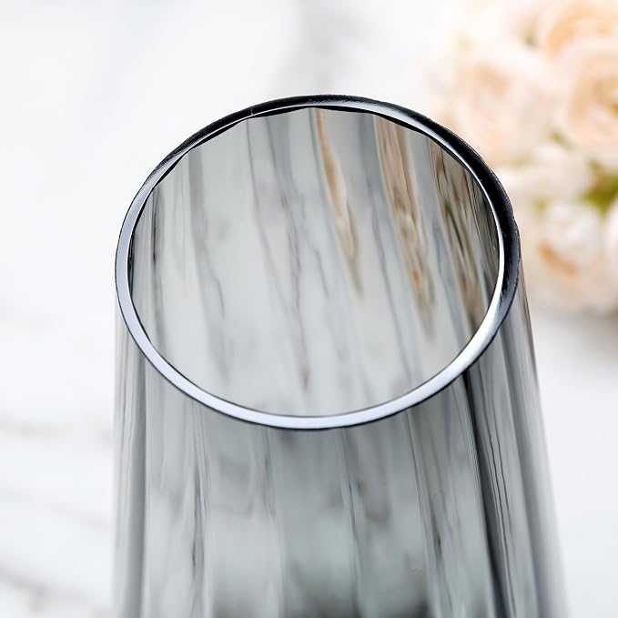 Black Grey Glass Vase Modern Flower vases for Bouquet,H-9.8" Tear Drop Design for Home Floor Decor,Farmhouse Decor, Centerpiece Office Table Decorations(Grey)