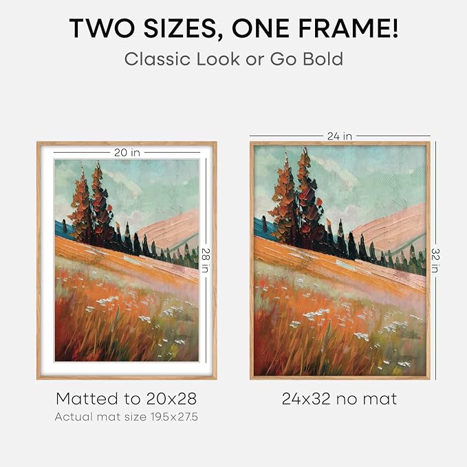 Homeforia 24x32 Natural Oak Poster Frame, High-End Wood, 20x28 Mat, Glass
