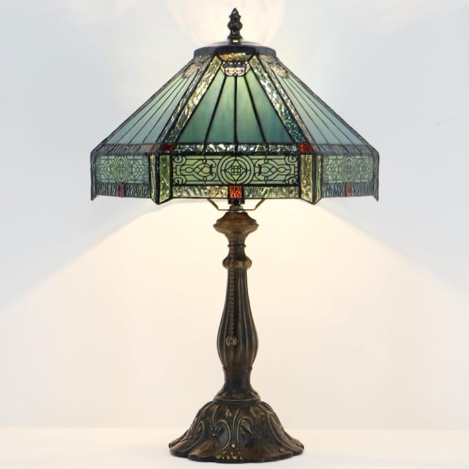 Tiffany Lamp Stained Glass Table Lamp Bedside Reading Light W12H19 Inches (Mission Style)