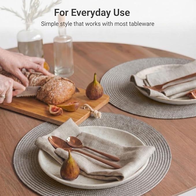 FunWheat Round Braided Placemats Set of 6 Table Mats for Dining Tables Woven Washable Non-Slip Place mats 15 inch(Taupe, 6pcs)