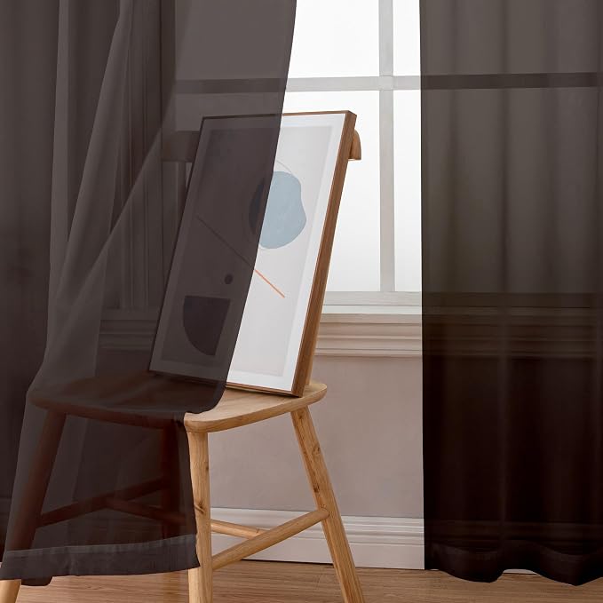 Simplebrand Chocolate Sheer Curtains 96 Inches Long, Light Filtering Rod Pocket Solid Color Window Sheer Curtain Panels, Elegant Curtains & Drapes for Living Room, Bedroom 2 Panels, 42" W x 96" L