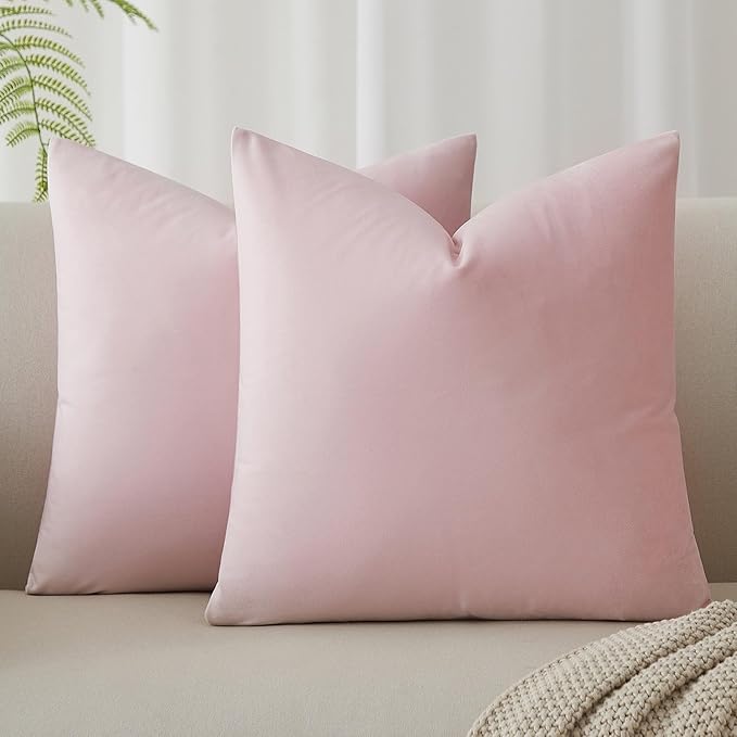 JUSPURBET 16x16 Velvet Throw Pillow Covers Set of 2 for Couch Sofa Bed,Pink