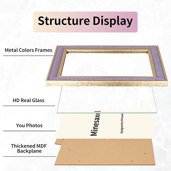 8x10 Picture Frame - Lavender Purple Fabric & Vintage Gold Border HD Real Glass with Easel for Tabletop/Wall (Family Photos, Calm Decor 4 Pack)