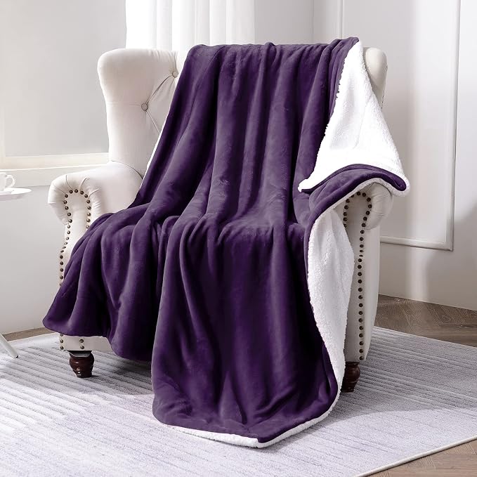SOCHOW Sherpa Fleece Throw Blanket, Aubergine, 50x60 inches | Double-Sided Super Soft Luxurious Plush Blanket Throw Size