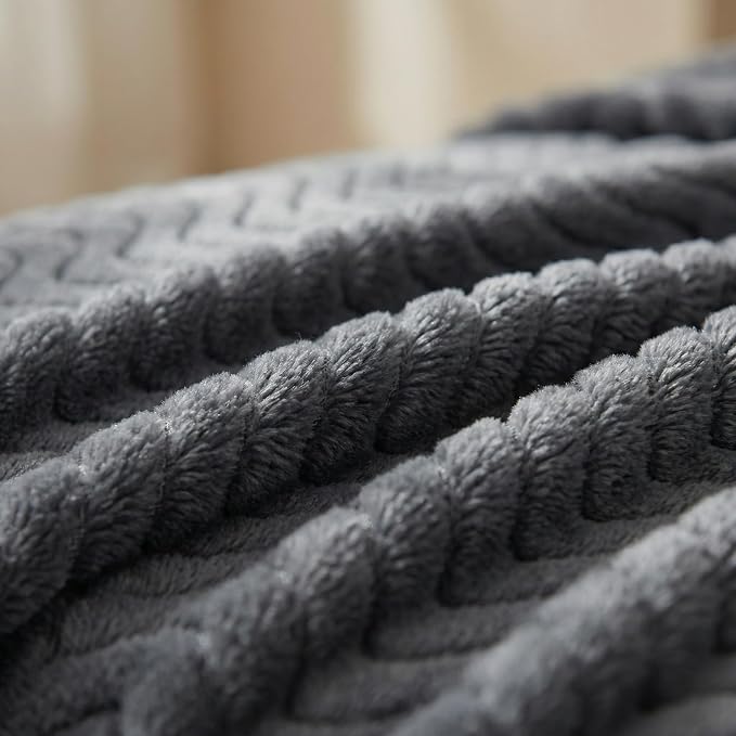 Exclusivo Mezcla Soft Fleece Blanket Queen Size for Bed, Sofa, Dark Grey | 90"x90" Breathable Lightweight Flannel Blanket for Summer, Plush Cozy Jacquard Wave for Home Decor