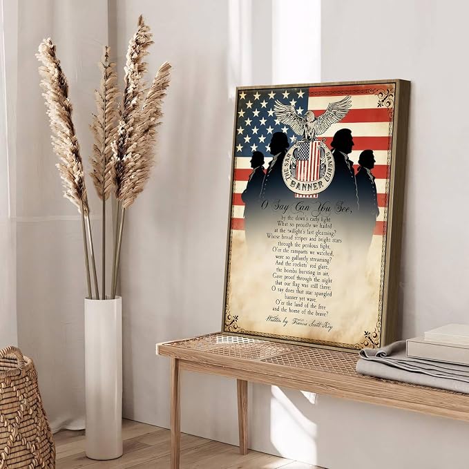 American Flag Framed Canvas Wall Art, 4th of July Patriotic Canvas Prints | USA Flag with Bald Eagle Poster Print, Vintage Independence Day Wall Decor for Bedroom Living Room 24×36in