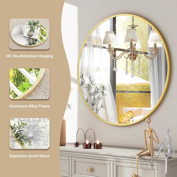 HARRITPURE Round Mirror 20 Gold Wall Mounted Circle Mirrors | Vanity Mirror with Aluminum Alloy Frame, Modern Decoration for Bathroom, Living Room, Vanity, Bedroom, Entryway