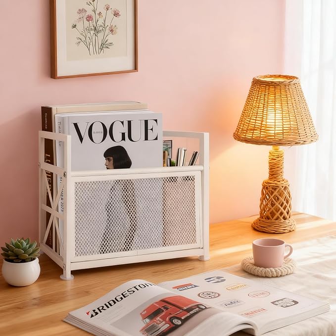 Magazine Holder Floor, White Magazine Rack, Metal Magazine Rack Floor | Mesh Magazine File Holder, Magazine Stand for Desk, Mesh Magazine File Holder, Magazine Newspaper Storage Basket