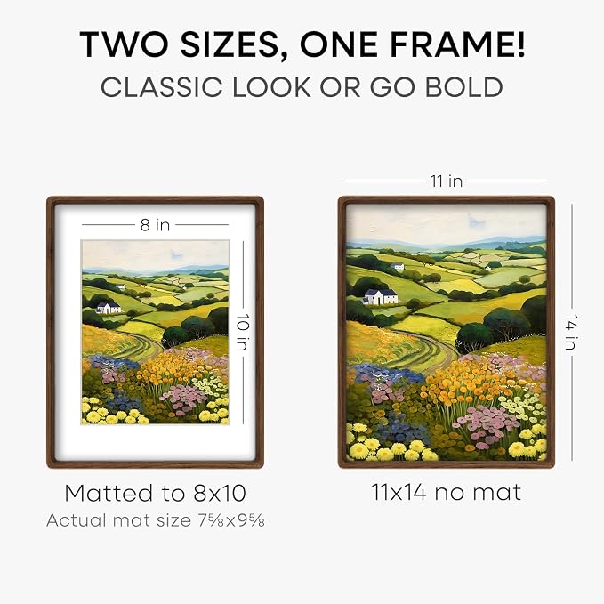 Homeforia 11x14 Mortise&Tenon Walnut Picture Frame, 8x10 Mat, Glass