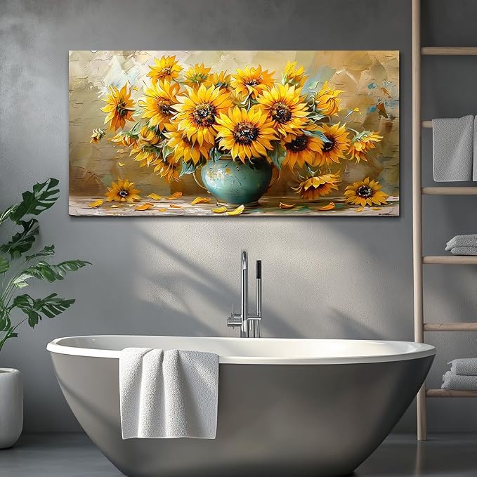 QIYILEXWART Large Wall Decor For Living Room Canvas Wall Art For Office Modern Wall Decorations For Bedroom Sunflower Landscape Painting Abstract Pictures Artwork Room Home Decor 24x48 In