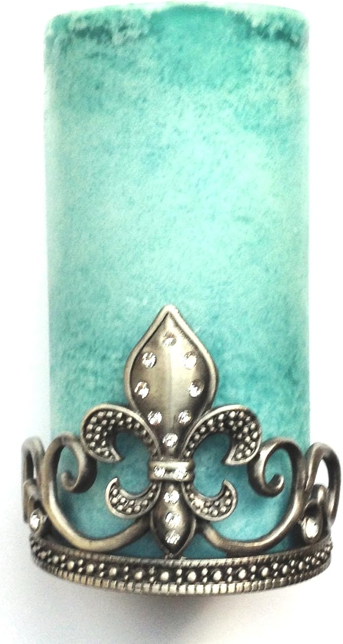 Candle Holder/Wine Coaster - Fleur de Lis Design -Pewter w/Crystals