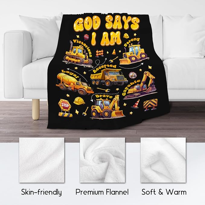Truck Blanket for Boys, Car Gifts for Toddler Boys, Throw for Son, Excavator Kids Inspirational Gifts, Fleece Warm Cozy for Couch Bed, 50"x60"
