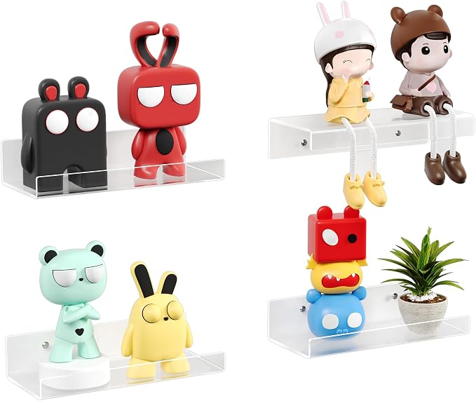 upsimples 9" Acrylic Shelves, Small Shelf for Wall Decor and Display, 4 Pcs