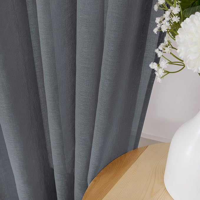 Tollpiz Sheer Curtains Linen Textured Bedroom Curtain Sheers Light Filtering Rod Pocket Voile Curtains for Living Room, 54 x 84 inches Long, Dark Grey, Set of 2 Panels