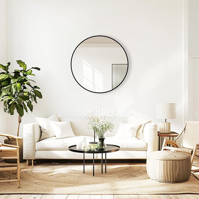 Round Wall Mirror 20 inch, Circle Mirror, Matte Black Metal Frame | Circular Wall Mounted Mirrors for Bathroom, Bedroom, Entryway, Living Room, Fireplace, Vanity, Powder Room, Laundry,Farmhouse